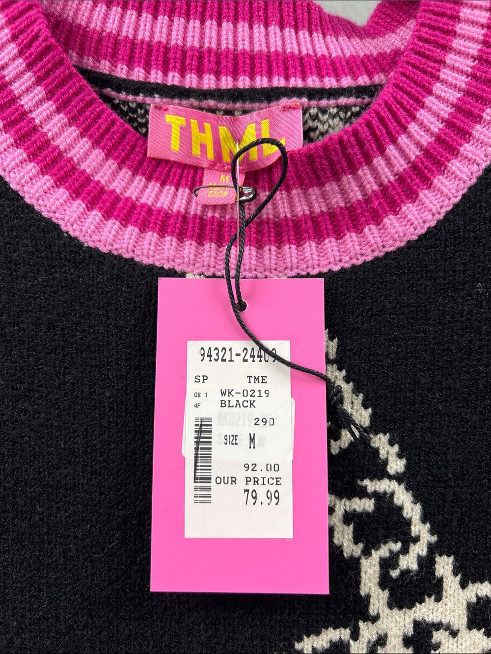 THML Black Sweater with Pink Trim & white Chain Motif - Picture 2 of 3